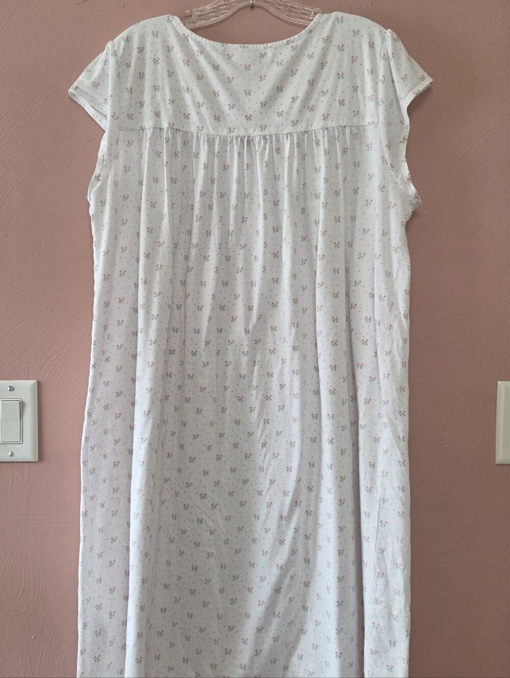 EILEEN WEST Smocked Sweetheart Pink Roses Jersey Knit Nightgown Large - Picture 5 of 7